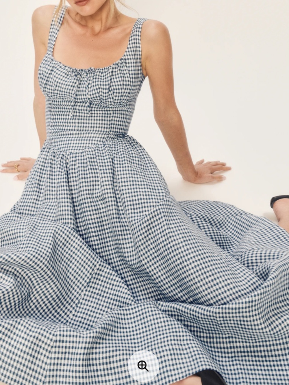 Reformation Women’s Linen Blue & White Gingham Dress - Sleeveless Midi - Picture 2 of 10